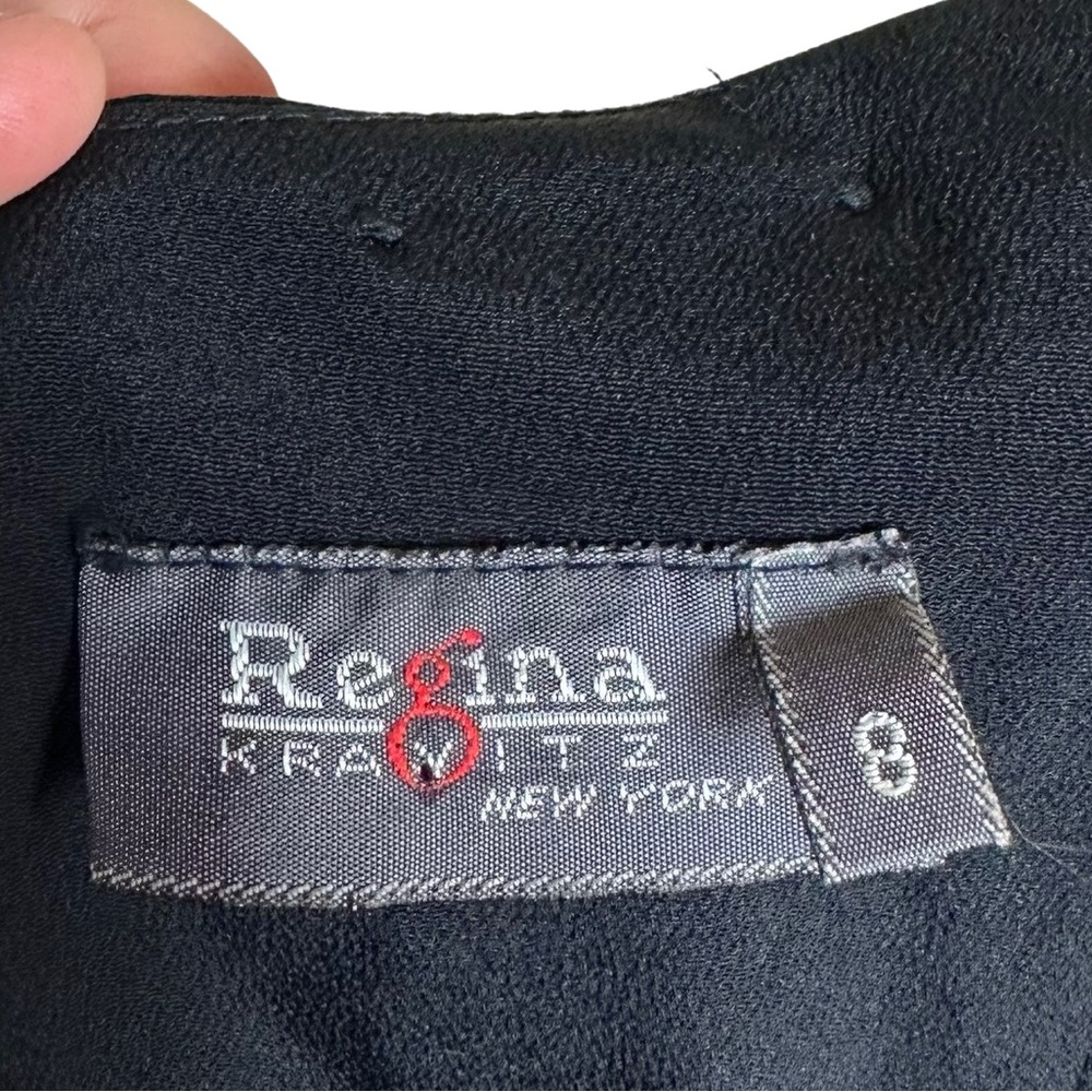 Regina Kravitz Vintage Black 80s Padded Shoulder Cutout Back Peplum Dress Size 8 - Picture 8 of 10
